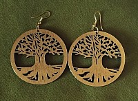 boucles d'oreilles bois spirituel arbre de vie doré