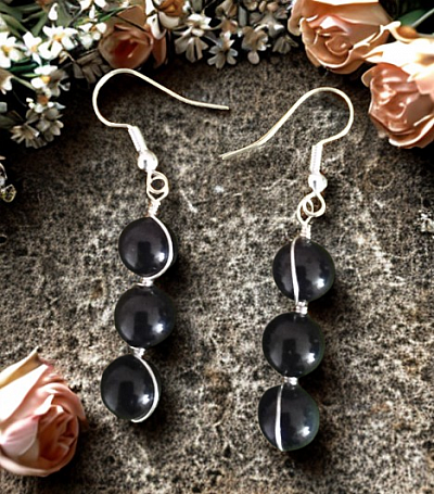 Boucles d'oreilles trinité en obsidienne