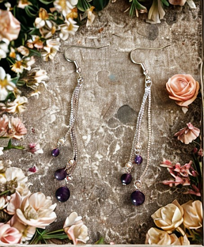 Boucles d'oreilles chaînette en améthyste